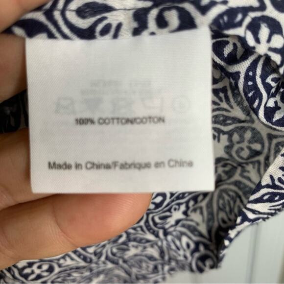 Tory Burch Brigitte paisley floral Button-Down Blouse Carinthia Navy tab sleeves - Picture 4 of 7